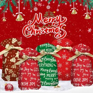 Christmas Drawstring Bags 25PCS Festive Holiday Printed Gift Sacks Reusable for Oversized Presents and Party Favors