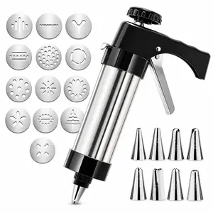 Stainless Steel Cookie Press Kit for Family | 13 Discs 8 Tips | Fun DIY Baking Tool for Kids Party Churro Cake Decorating