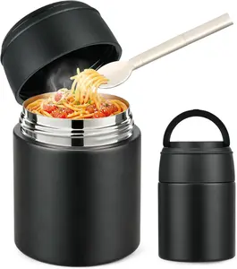 10oz Soup Thermo for Hot   Insulated  Jar with Spoon Wide Mouth Stainless Steel Lunch Container Leak Proof Vacuum  Box for School Travel Picnic Black