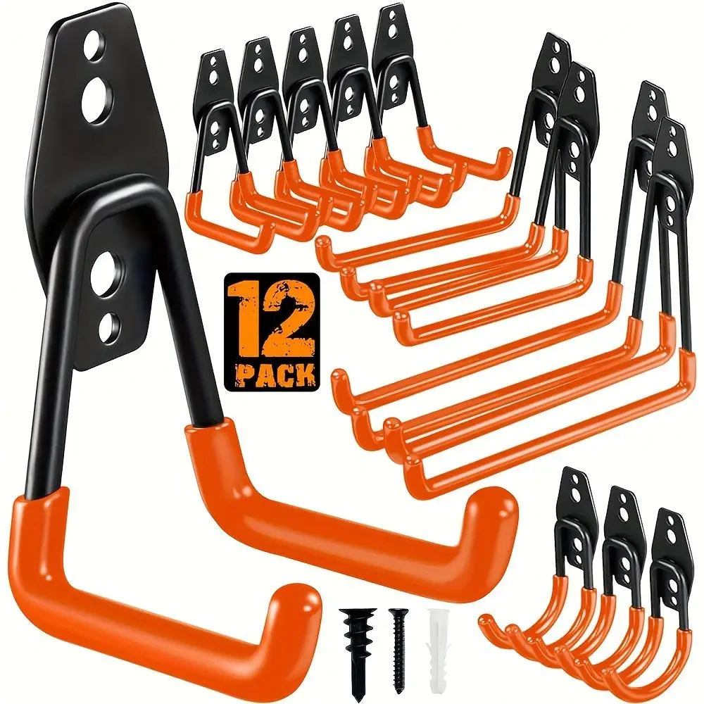 Heavy Duty Garage Rustproof Sturdy Hooks, 12pcs/set Utility Storage Hooks, Summer Gift Ideas, Wall Mount Garage Hanger for Power Tools, Ladders, Bikes