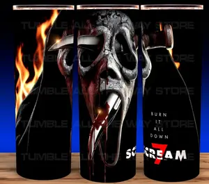 Scream 7 Ghostface Scary Movie Horror Burn It All Down Cup Mug Tumbler 20oz, Slasher Film Fan Gift, Thriller Cinema Collector Drinkware, Horror Movie Coffee Cup, Ghostface Mug
