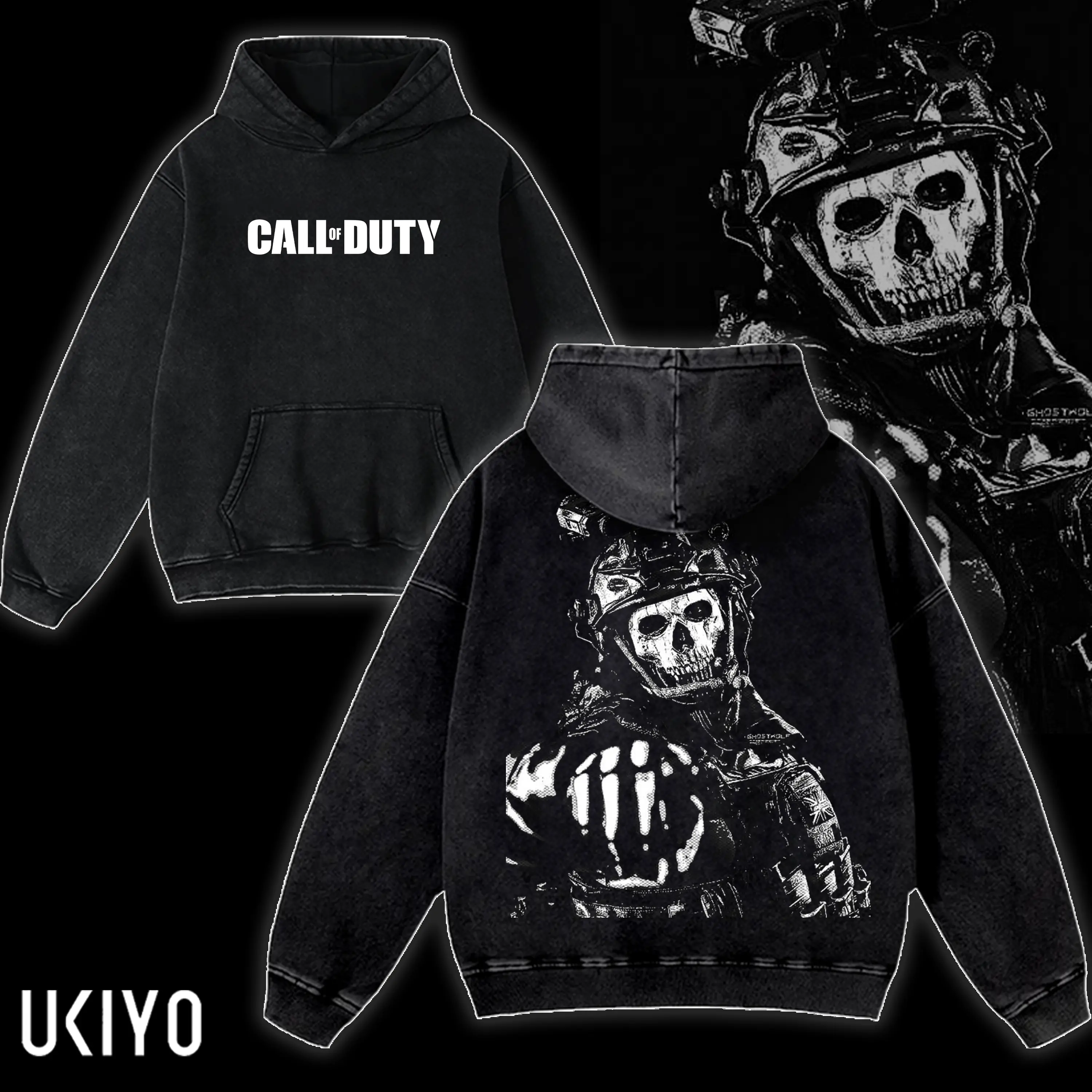 Call of Duty Ghost Hoodie Vintage Acid Wash Heavyweight Cotton Oversized Graphic Hooded Sweatshirt MW3 CoD Gaming Merch Streetwear Pullover Men Women Unisex