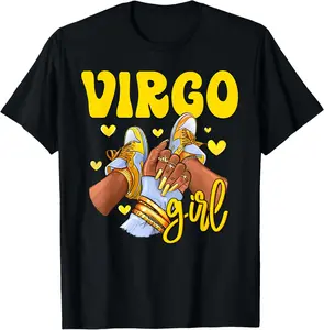 100%cotton Virgo Girl Shoes Sneakers Zodiac Sign Black Women T-Shirt Everyday Graphic