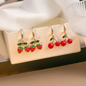 New Red Strawberry Cherry Dangle Earrings For Women 3D Simulated Fruit Lemon Cherry Watermelon Earring Girls Party Jewelry Gifts