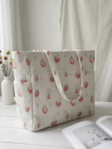 Strawberry Pattern 2D Printed Travel Bag, Large Capacity Storage Bag, Durable Multi-Pocket Design, Zipper Closure, All Seasons Use