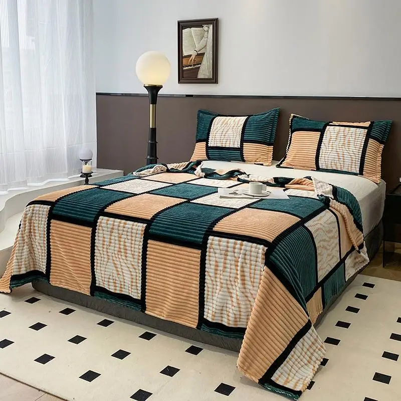 Modern Plaid Pattern Blanket, 1 Count Soft Comfortable Warm Bed Blanket, Bedding Supplies for Home Living Room Bedroom