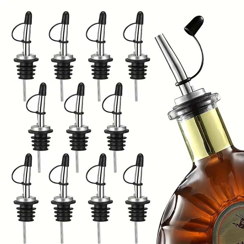 Stainless Steel Liquor Bottle Pourers, 4/6/8/12pcs Vinegar Tapered Stopper Spout, Summer Essentials Rubber Dust Caps for Kitchen Bar, Summer for Gift