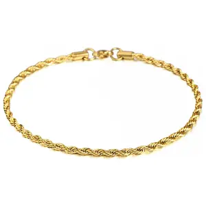 Hermah Womens 3mm Rope Link Anklet Gold Plated Stainless Steel Chain 10inch