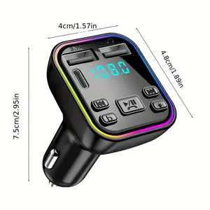 Wireless FM Transmitter Car Adapter - Bluetooth 5.0, Hands-Free Calling, 5.0 PD Fast Car Charger, USB Disk-Supported MP3 Player, Adjustable Pitch, Compact Design, USB Port, Ambient Lighting, Carplay Dongle Connectivity
