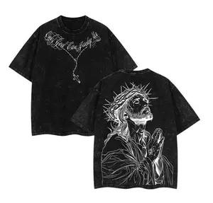 valentine shirts Oversized Washed Christian Tee: Bold Jesus Graphic, Summer Streetwear Menswear Top