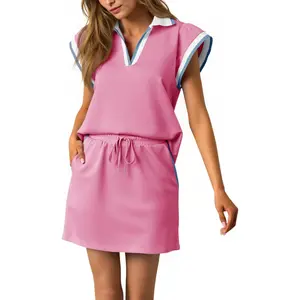 Womens 2 Piece Skirt Set Summer Cap Sleeve Tops Matching Tennis Skirts Casual Color Block Vacation Outfits Lounge Sets