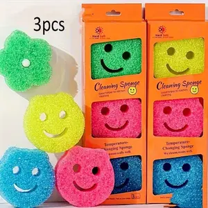 Three-Piece Set Multicolor Smile Sponge Cloths, Multipurpose Kitchen Sponges, Versatile Household Cleaning Supplies, Easy-To-Use for Daily Cleaning Needs