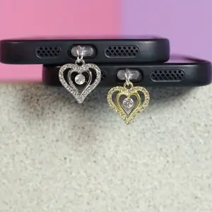 2pcs Cute Heart Phone Dust Plug  | Silver Y2K Love Charging Port Cover | Coquette Aesthetic Accessory Phone Charm | Compatible with iPhone & Type-C