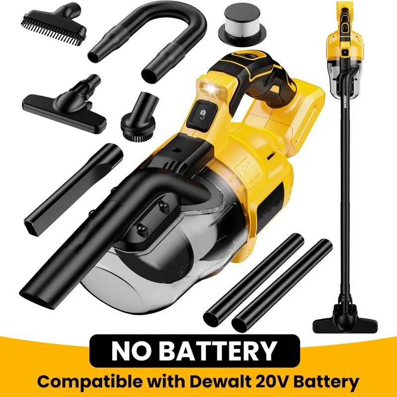 5-in-1 Portable Rechargeable Cordless Vacuum Cleaner Set for DeWalt 20V Battery, Handheld Electric Vacuum with LED Light for Indoor Use (No Standalone Battery Included)