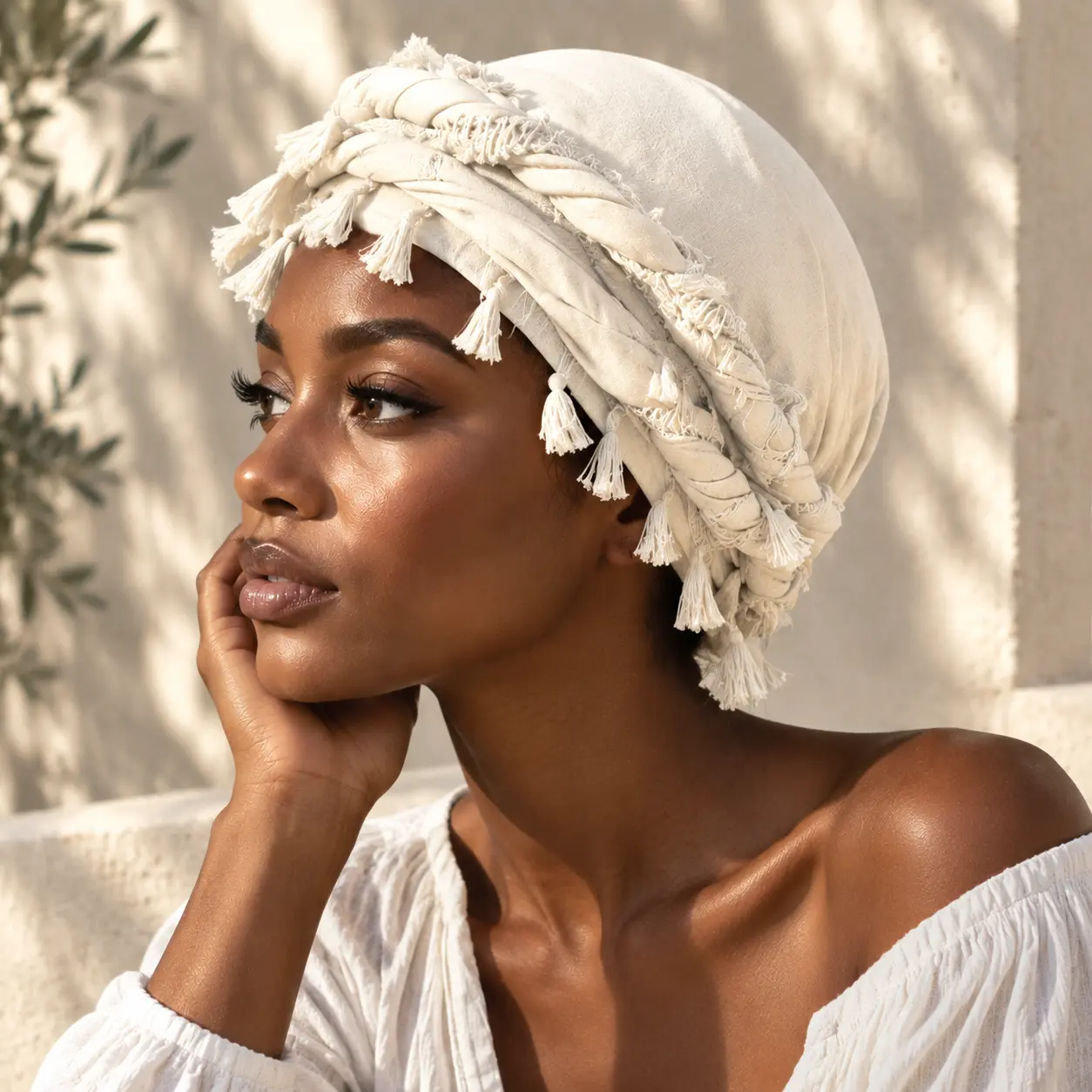Unisex Satin-Lined Polyester Turban Beanie - Textured Knit Boho Vintage Style, Draping Design, Adjustable 55-60cm One-Size, Lightweight Flexible Casual Clothes Accessory for Adults, Solid Colors, Men's Accessories