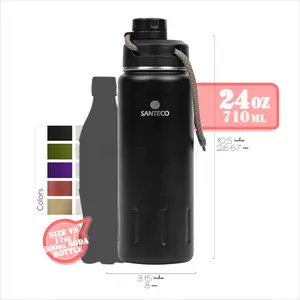 KTWO Sports Bottle Series (24 oz/710 ml): Hot/Cold Dual Insulated Stainless Thermal Flask with Wide Mouth Leak-proof Lid, Anti-drop Cap and Wrist Strap Carry Lanyard | Water Bottles by Santeco