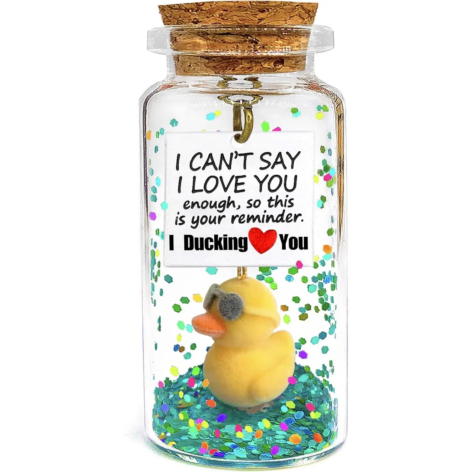 I Ducking Love You Cute Duck Gift, Romantic Message in Bottle Presents, Anniversary Decorative Wish Jar, Valentines Birthday Christmas Gifts Decorations for Boyfriend Husband Him Her Wife Girlfriend