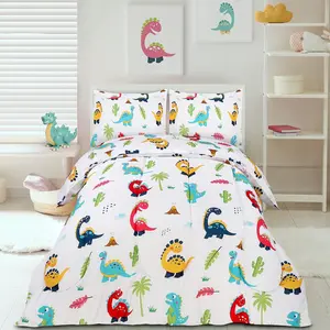 3PCS Small Dinosaur Printed U-shaped Quilted Quilt Combination (1 Quilt+2 Pillowcases, without Pillow Core), with 200gsm Quilt Filler, soft and breathable, suitable for children's bedroom and dormitory decoration, multiple sizes to choose from