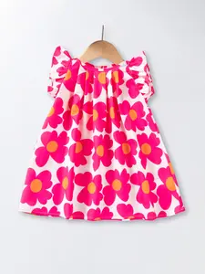 Girls Summer Sweet Floral Printed Dress with Cute Cap Sleeves, Fitted Princess Style for Parties & Everyday Wear, Perfect for Summer