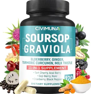 Soursop Graviola Capsules with Elderberry, Turmeric, Ginger, Milk Thistle, Tart Cherry and More - 120 Capsules for 4 Months Supply