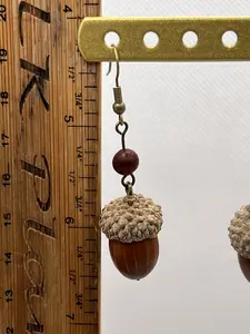 Natural Acorn Earrings Made with Copper Hooks 2.5" Long Handcrafted from Natural Materials