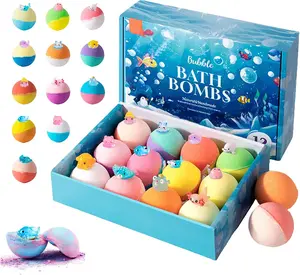 Surprise bath balls, 12-piece ocean surprise toy bath ball set, Easter basket filler gift box, includes ocean animal toys, suitable for toddlers and boys, natural color-changing foaming bath balls (Ocean Animal Series).