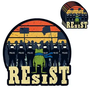 HANDICHI Design 5-Pack “Resist” Frog Stickers – Vintage Protest Aesthetic Vinyl Decals – Symbolic Activist Frog Artwork – Waterproof Stickers for Laptops, Water Bottles & Journals