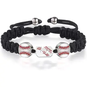 Handmade Braided Adjustable Personalized Baseball Number Jersey Bracelets for Men Athletes Great Personalized Baseball Gifts for Men