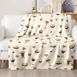 Espresso Martini Flannel Blanket, Soft Polyester Throw with Stylish Cocktail Print, Cozy Home Decor Gift, 280GSM Luxurious Feel, Trendy Bar-Themed Accessory