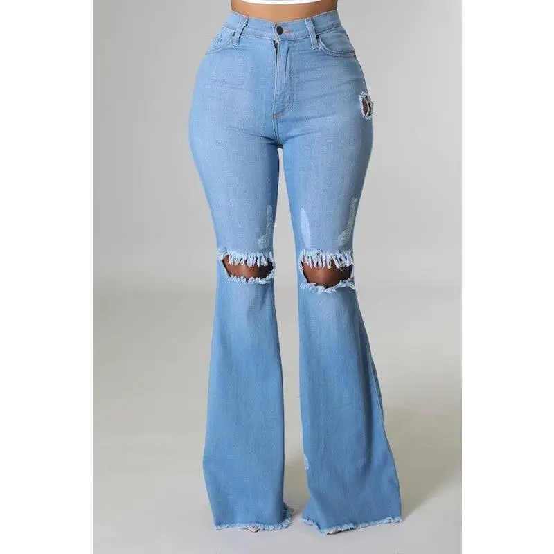Violeta Knee Rip Flare Jean Medium Wash