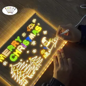 Glowing Acrylic Marker Board, LED Note Board with Colors, Acrylic Dry Erase Board with 7 Color Pen Light Clear Desktop Note Memo Board, LED Letter Message Board Note