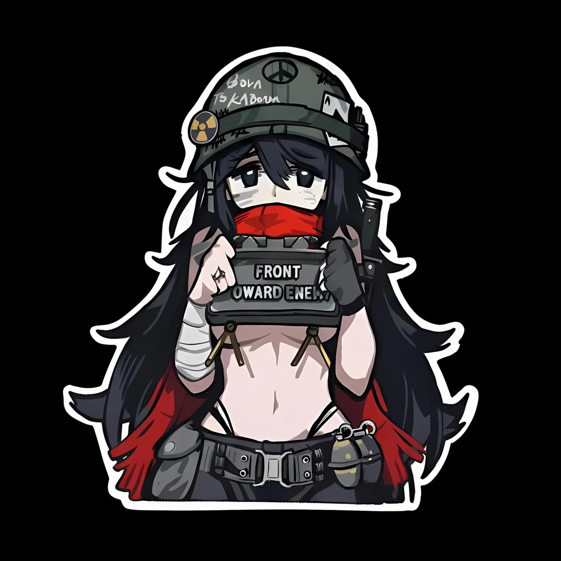 Anime Tactical Goth Girl Sticker, Dark Cute Military Style Vinyl Decal Laptop Car Aesthetic Decor