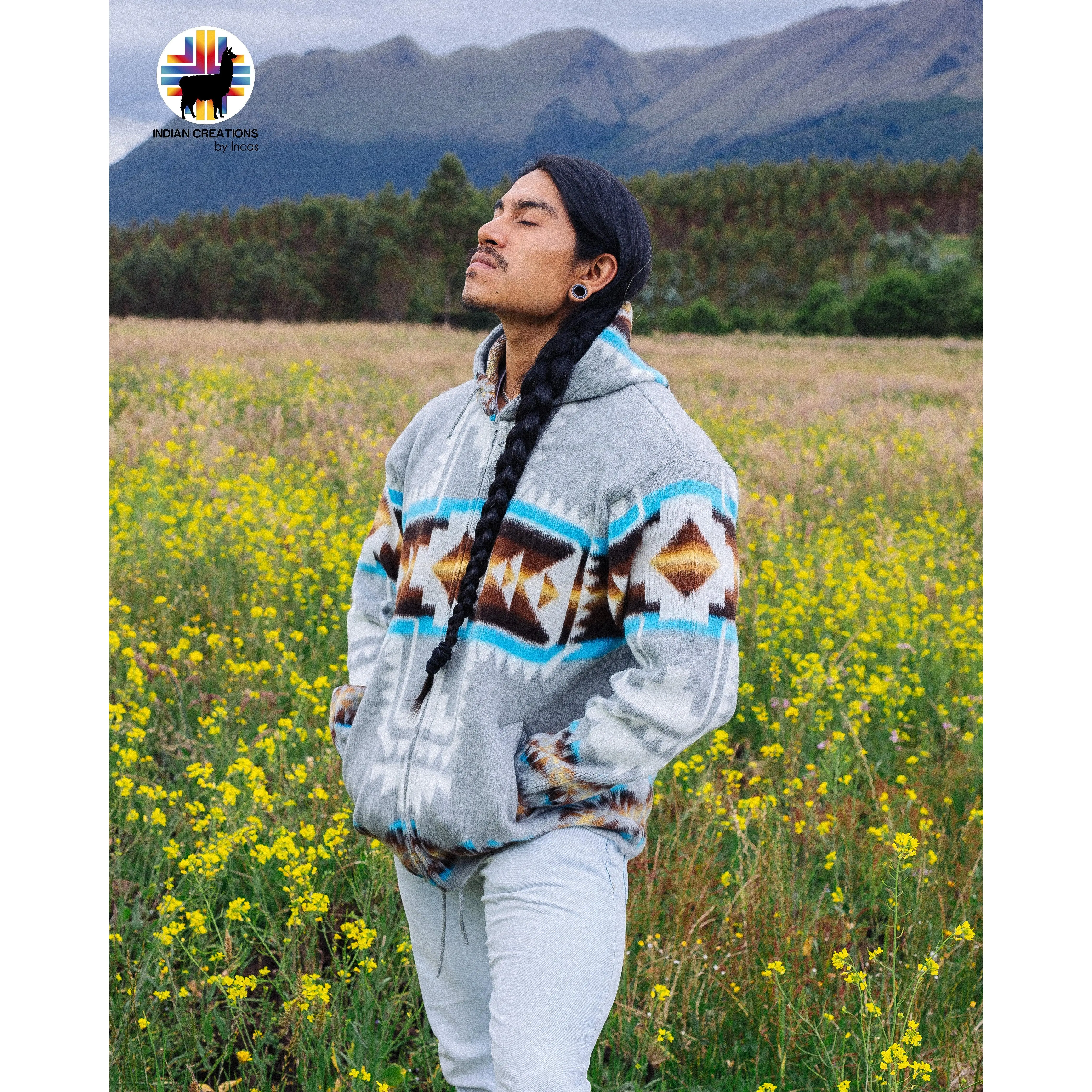 Aqua Southwestern Cross Alpaca Jacket