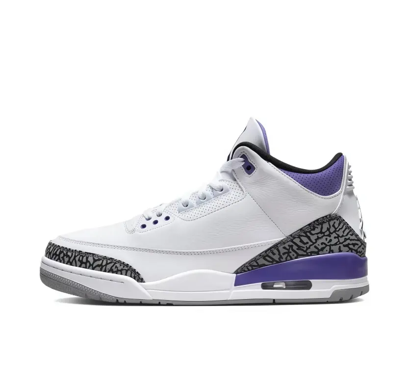 Unisex white purple mid top basketball shoes premium grain leather classic elephant print panels air cushion midsole shock absorbing non slip rubber outsole all day comfort trendy streetwear casual sneakers