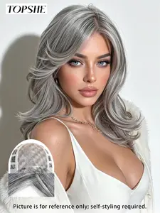 Topshe Mono Top Wig Lace Monofilamen Wigs Cap, Silver Color Curly Hair, Highlights Long Hair,Breathable,Realistic Scalp, Natural Daily Wear, Heat Resistant, Comfortable, Easy to Wear, Lace Front Wigs