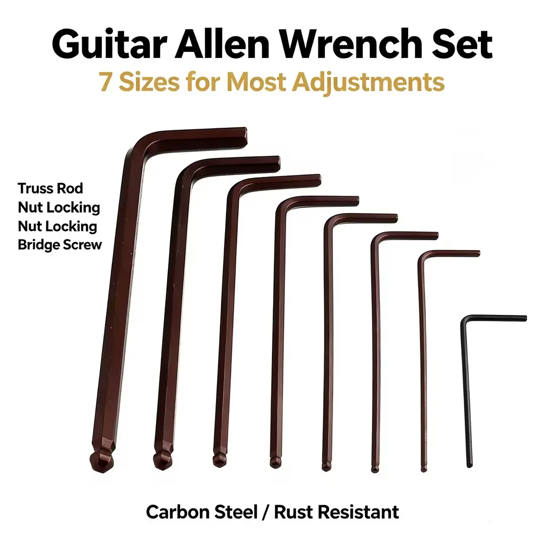 7-Piece Guitar Truss Rod Allen Wrench Set, High Quality Hardware Carbon Steel Tools for Guitar Neck, Nut, Bridge Locking Screws Adjustment