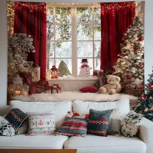 1pc Christmas tapestry, snowman Christmas tree Christmas atmosphere tapestry, winter snow scenery Christmas tree Christmas gift Christmas party decoration background banner, indoor/outdoor holiday decoration tapestry, Tapestry Wall Hanging