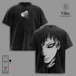 Gaara Naruto Vintage Washed Oversized T Shirt, Tank Top, Dark Anime Aesthetic Graphic Tee, Manga Streetwear Heavyweight Cotton Unisex Shirt, Gift for Anime Fans