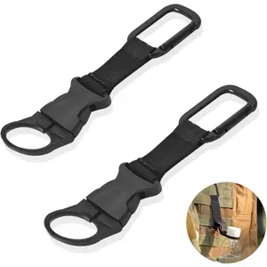 2PCS Bottle Buckle Clip Hanging Buckle Portable Water Bottle Ring Holder Keychain Mineral Water Bottle Clip For Backpack,Belt Nylon Webbing Strap For Outdoor Tactical Camping Hiking(Black)