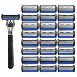 Men's manual shaver set, 1 handle+12/24 blades, safety shaver Smooth 7-layer stainless steel hair removal shaver blades, anti slip handle, replaceable shaver head, shaving tool gift set for men's holidays