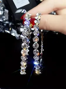 Women's Elegant Artificial Zircon Decor Glittering Hoop Earrings, Exquisite Trendy Oversized Hoop Earrings, Fashionable Jewelry for Women for Daily & Party Decor, High Quality Earrings