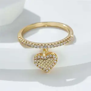 Zircon Heart Pendant Ring for Men and Women, Couples' Everyday Jewelry, Perfect Holiday Gift in Golden /Silver /Black
