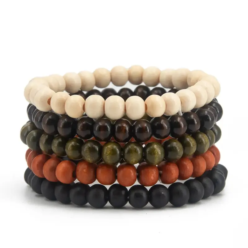 5pcs/set Simple Wooden Beaded Bracelet, Bead Bracelets, Casual All-match Trendy Bracelet Jewelry for Daily Wear, Casual Fashion Accessories for Women & Men, Bracelet Bundle