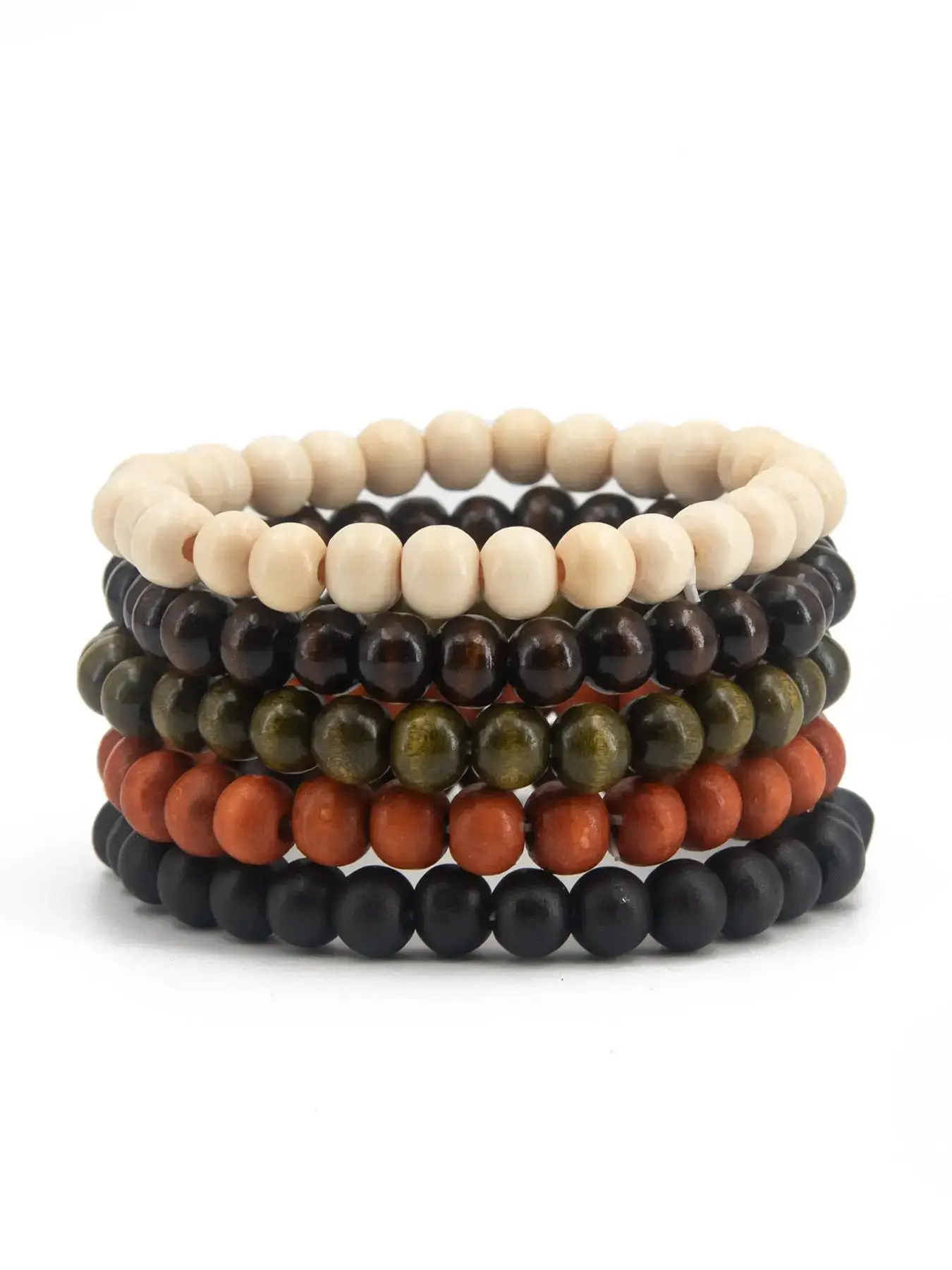 5pcs/set Simple Wooden Beaded Bracelet, Casual All-match Trendy Bracelet Jewelry for Daily Wear, Casual Fashion Accessories for Women & Men