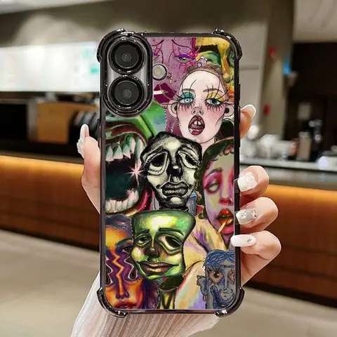 Psychedelic Surreal Faces Smartphone Case - Vibrant Bold Abstract Art, Distorted Portrait Aesthetic, Shockproof Flexible TPU Protection, Handheld Device Fit for iPhone 11-17 Pro Plus Max, Summerwins Mobile Accessory