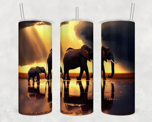 Elephants 20oz Stainless Steel Tumbler - Portable Insulated Drinkware with Lid & Straw, Durable High-Quality Water Bottle for Hot & Cold Beverages, Hand Wash Only, Reusable