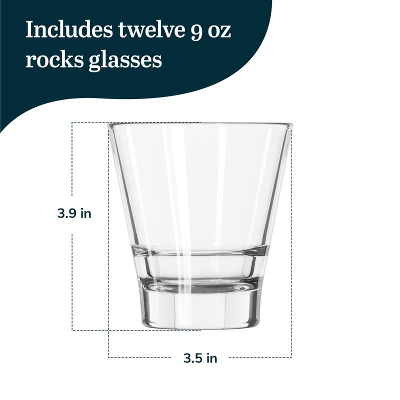 Libbey 15710 Endeavor Stacking DuraTuff Rocks Glass Set, 9 oz, Clear Drinking Glass Set of 12, Modern Stacking Glasses for Cocktails and Fine Liquors
