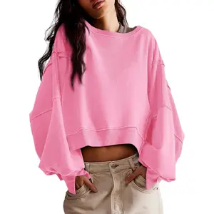 Imily Bela  Womens Casual Sweatshirt Long Sleeve Tops Crewneck Loose Fit Tee Pullover Crop Tshirt Side Slit Fall Fashion 202