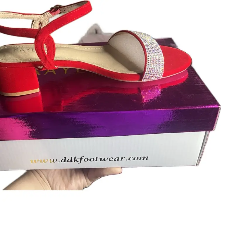 Kayleen by Los Angeles Heels Red Sandals with Rhinestone Detailing and Adjustable Strap for Women