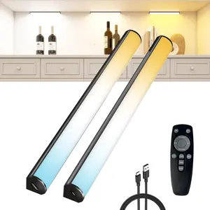 2-Piece 20cm Black Anti-Glare USB-Powered Under Cabinet Lights, Wireless Remote-Controlled Rechargeable Magnetic LED Strip Lights, 3-Color Dimmable for Kitchen, Shelf, Anti-Glare Under-Cabinet Lights